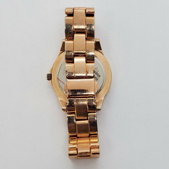 American Exchange 34MM Women's Watch White Dial Gold Bracelet 7" New Battery - Picture 10 of 11